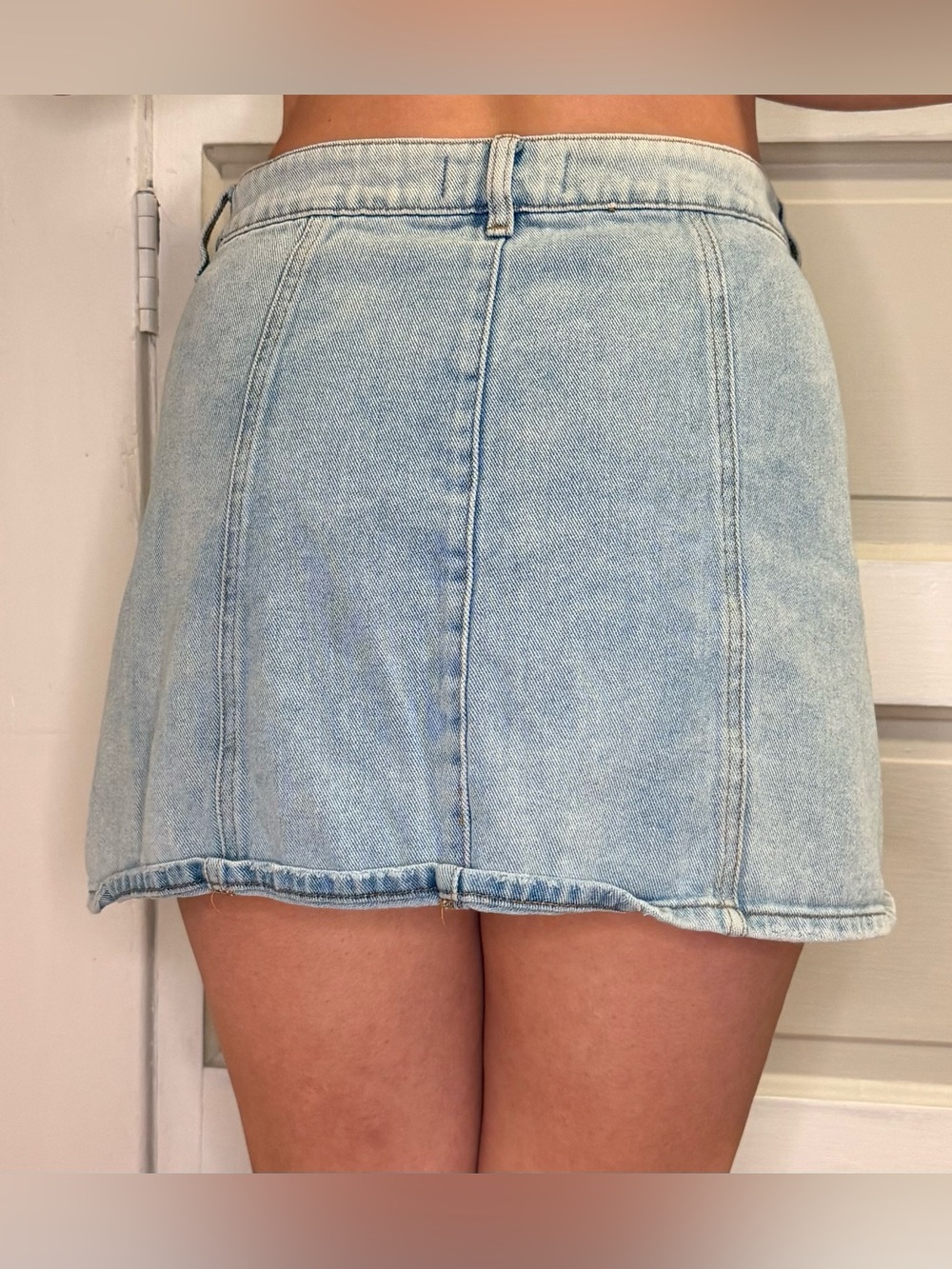Denim Button Front Mini Skirt - Picture 2 of 6
